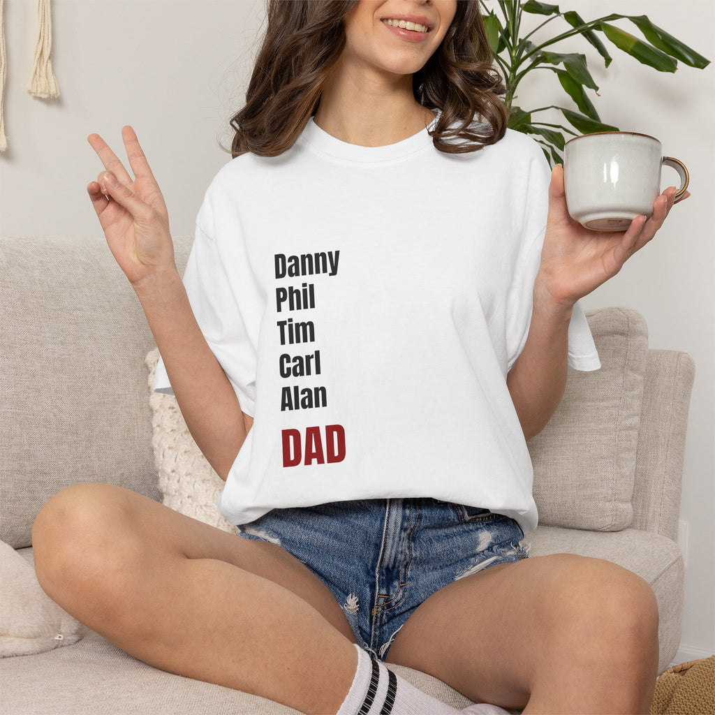 Dad Name List T-Shirt — Personalized Family Names Tee (To Go Vintage Back Design)