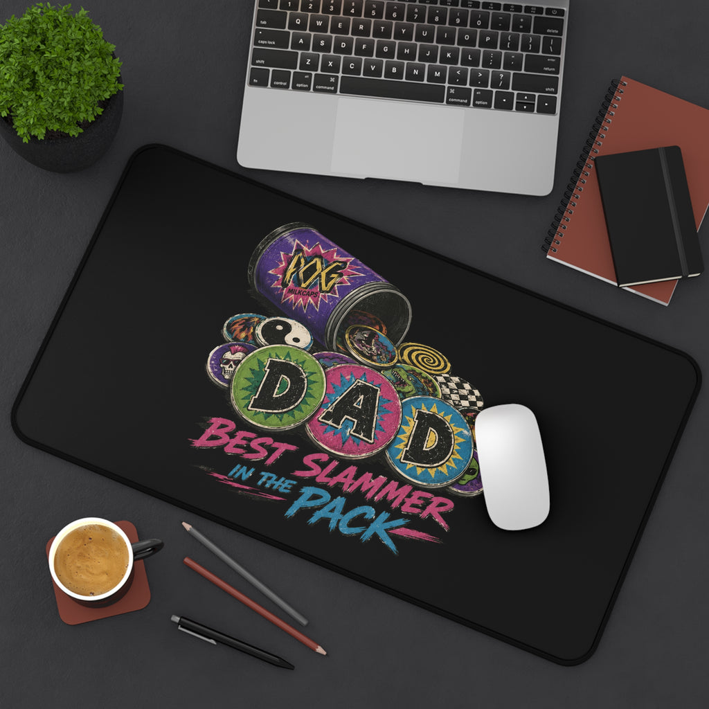 Desk Mat — "DAD: Best Slammer in the Pack" Retro Dice & Poker Chips Gaming Desk Mat